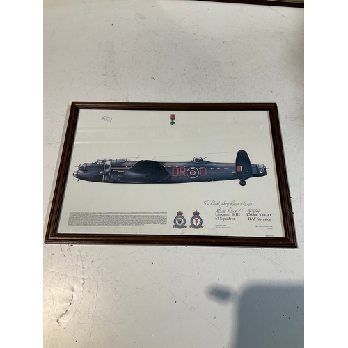 294 - Lancaster B61 Squadron framed picture signed Bill Reid VC 12/12/1998