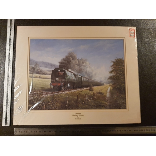 326 - Double mounted print of steam engine titled “ Pass times” size 50cm by 41cm