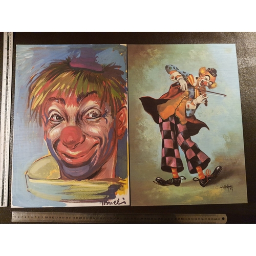 328 - 2 pics of clown pic on textured card size 35cm by 50cm