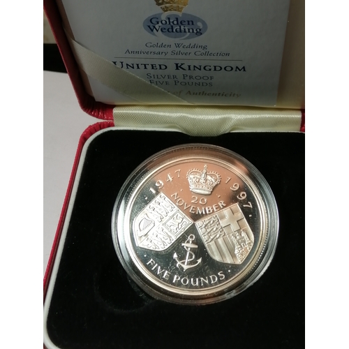 34A - 1997 silver proof 5 pounds coin (Golden Wedding)