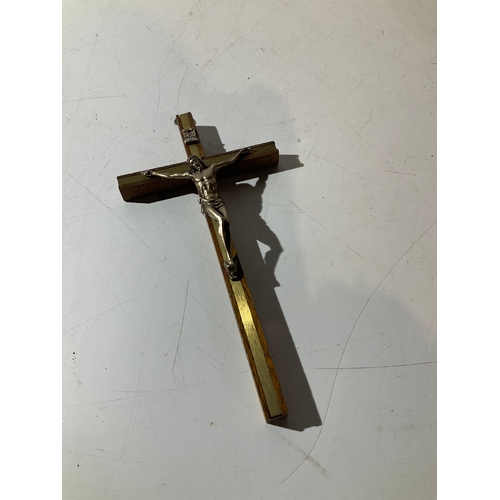 25 - Brass on wood crucifix wall plaque