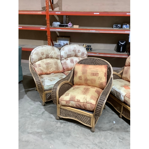 264 - Wicker effect conservatory set - 2x 2 seater & 1 armchair