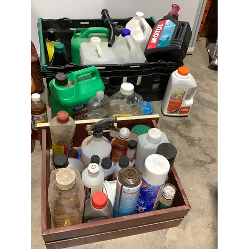 448 - Large quantity of cleaning fluids and protective liquids, including creosote, linseed, oil, paint, s... 