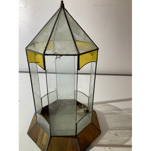 215 - Stained Glass terrarium with some damage to one of the panels