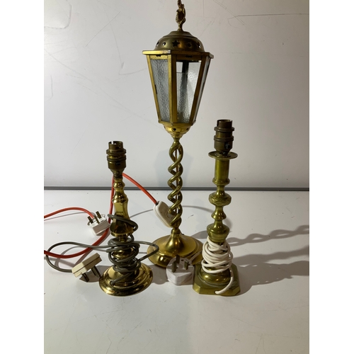 228 - 3 brass table lamps one in the style of a vintage street lamp