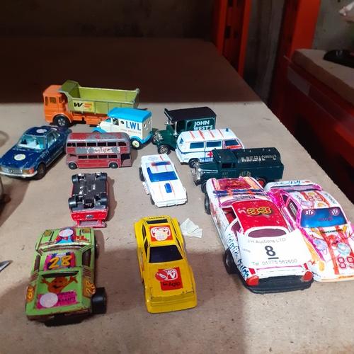 355 - Quantity of Diecast vehicles Corgi and matchbox etc. Some have been drawn on /coloured pen. Will nee... 