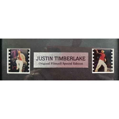 200A - Framed print with film cells. Justin Timberlake, 24cm x 29cm, film cells from his concert, with silv... 