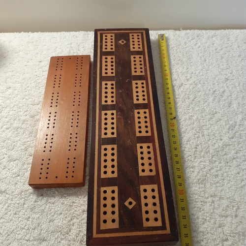 8 - 2 cribbage boards. The larger one is Jaques of London. Good condition.