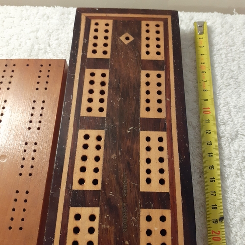 8 - 2 cribbage boards. The larger one is Jaques of London. Good condition.