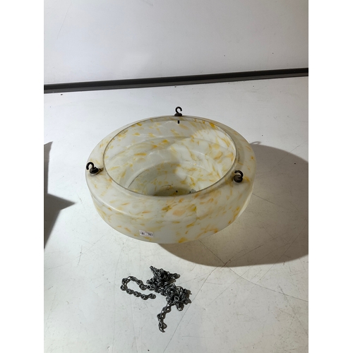 149 - Vintage milk glass marble effect ceiling light with chain