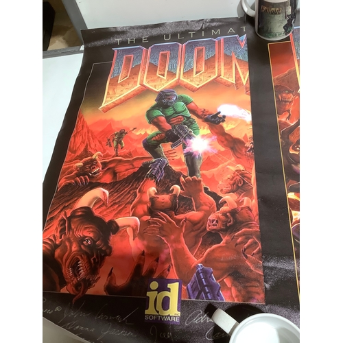 60 - 3x Doom video game canvas, 3 gaming related mugs & Call of Duty limited edition post cards