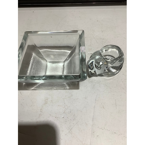 88 - Quality square glass bowl & glass cat paperweight