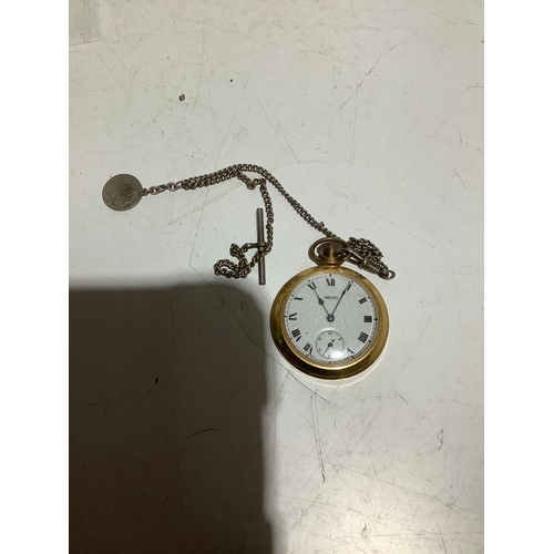 100 - Vintage Smiths pocket watch with inscription inside saying ‘Ceylon 1944 3 Rupee’