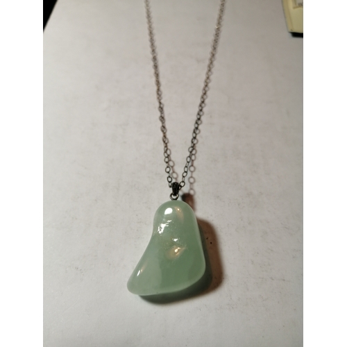 22A - Silver necklace with large Prehite gemstone 10.36 grams
