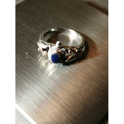 26A - Silver ring set with single blue gemstone 3.04 grams Size L