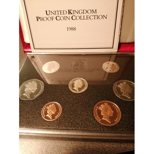 36A - 1988 proof set 1 pound to 1p (7 coins) in red deluxe leather case