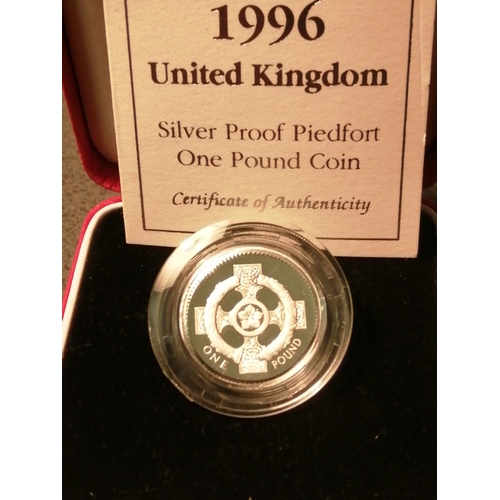 37A - 1996 silver proof PIEDFORT 1 pound coin in red presentation case (10,000 mintage)