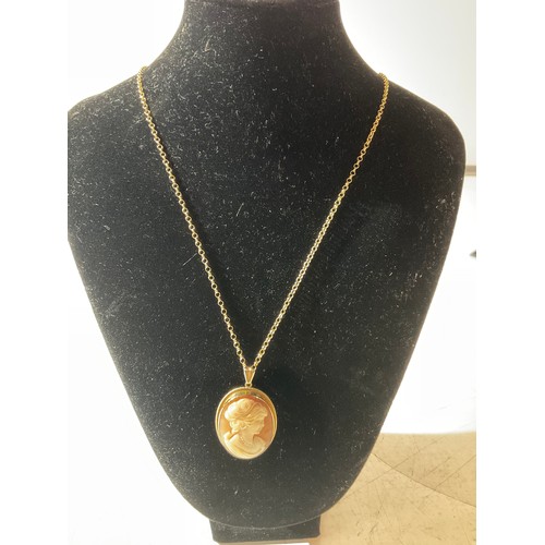 104 - 9ct gold cameo necklace - total weight 9.5g