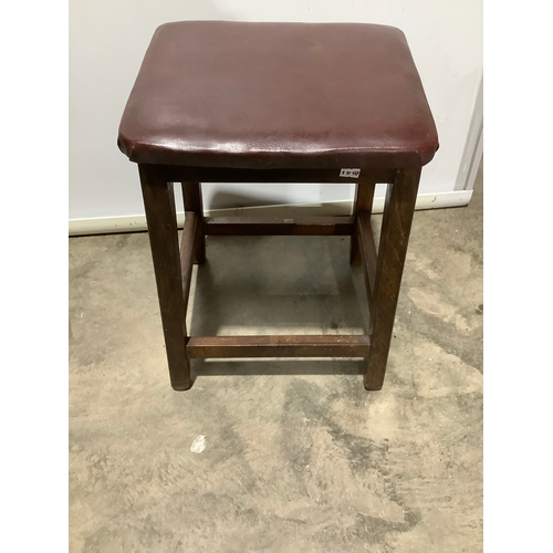 41 - Vintage oak jewellers stool with upholstered leather seat pad