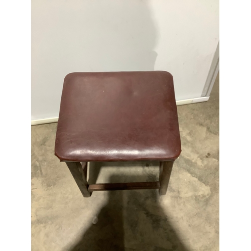 41 - Vintage oak jewellers stool with upholstered leather seat pad