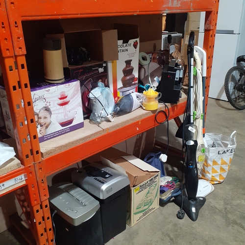 20 - Large 2 shelf full quantity of electrical items, including steam mops, chocolate fountains, shredder... 