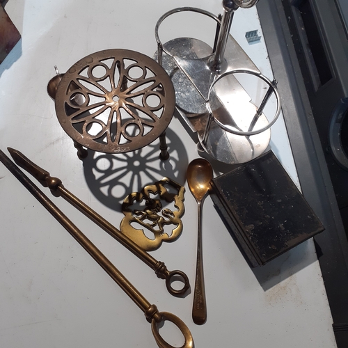 5 - A collection of interesting metal items including brass, tin box, stainless steel etc