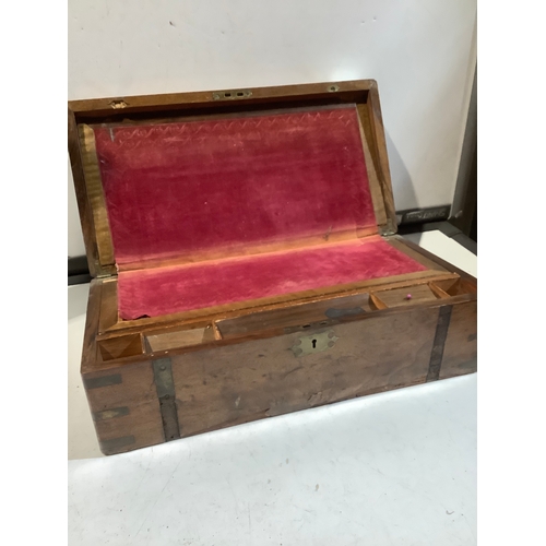 49 - Vintage walnut & brass writing box