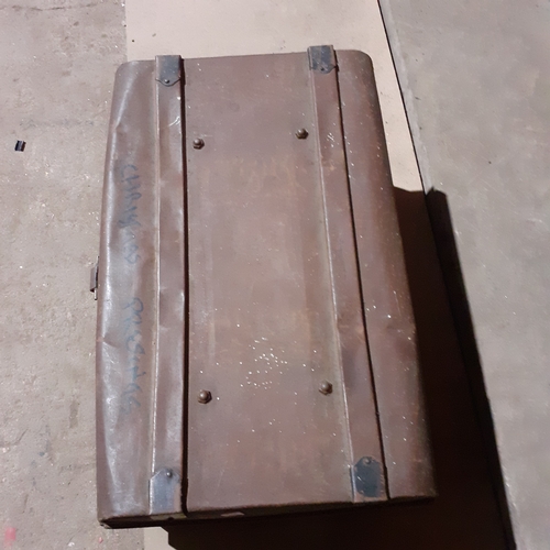 78 - Metal travel trunk.  Measurements on pictures. Dented lid but good inside condition