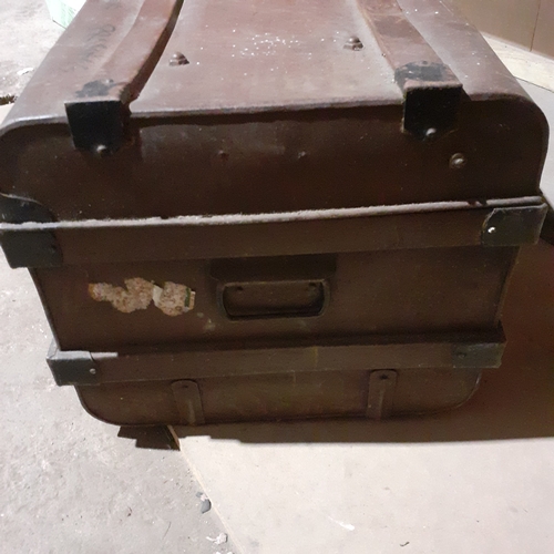 78 - Metal travel trunk.  Measurements on pictures. Dented lid but good inside condition