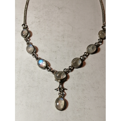 22A - Silver necklace set with 8 opaque gemstones 8.40 grams