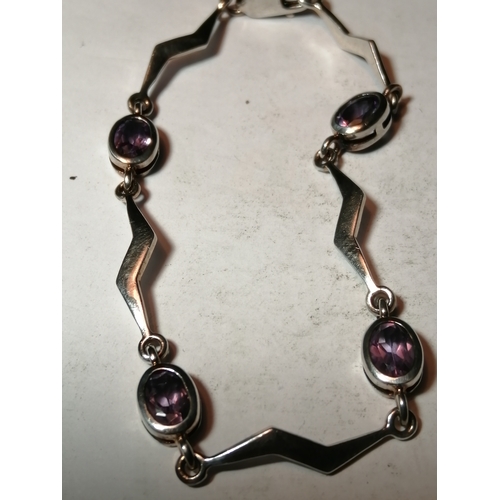 26A - Silver bracelet set with 4 purple gemstones 7.35 grams