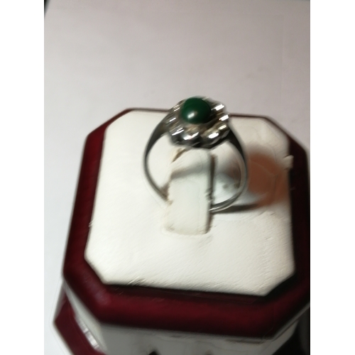 27A - Silver ring set with central green gemstone 3.28 grams Size P