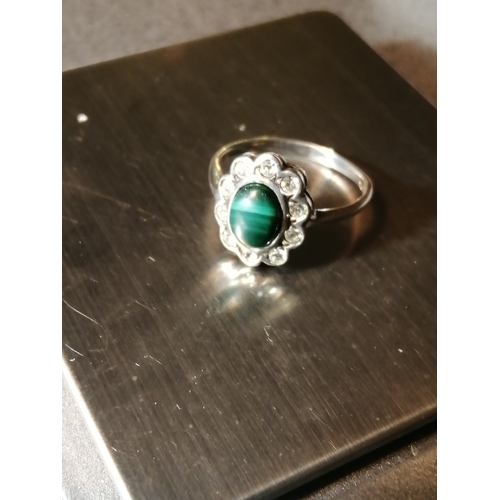 27A - Silver ring set with central green gemstone 3.28 grams Size P