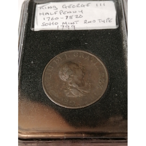 32A - 1799 George III halfpenny in presentation case