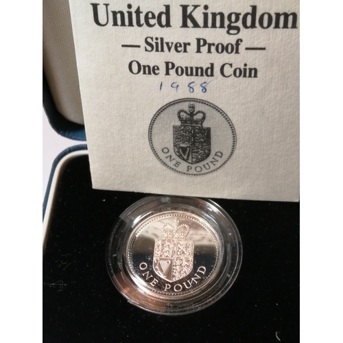 33A - 1988 silver proof 1 pound coin in blue presentation box