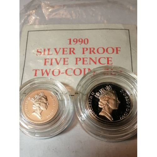 34A - 1990 silver proof 5 pence coins Both sizes and both encapsulated