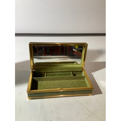 26 - Vintage green leather jewellery box