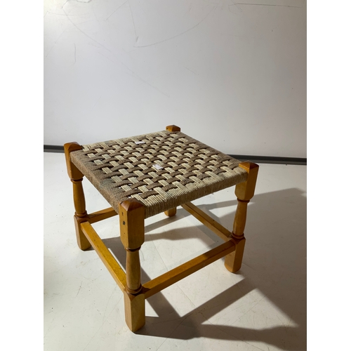 85 - Retro foot stool with original string woven seat pad
