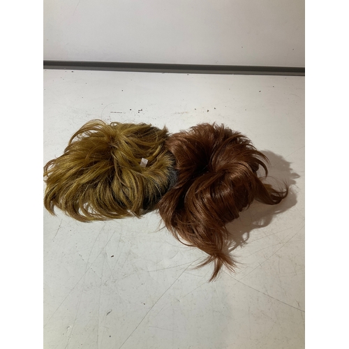 94 - 2 Beatles style wigs One auburn and the other dark brown and blond tonal