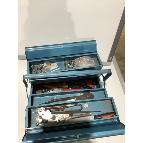 238 - Metal cantilever tool box with contents