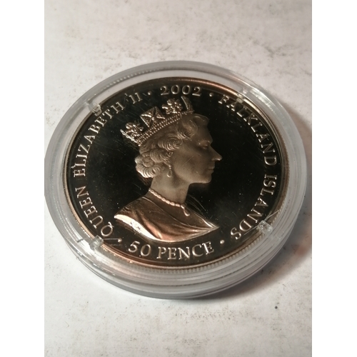 27A - 2002 Falkland Islands Golden Jubilee silver proof 50 pence coin (28.20 grams of 0.925 silver)