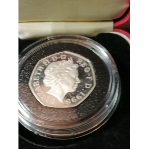 35A - 1998 silver proof 50 pence coin (25th anniversary of EEC) in red presentation case