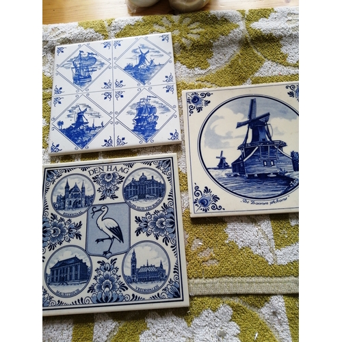 43A - 3 x blue and white decorative tiles depicting scenes from Holland