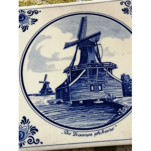 43A - 3 x blue and white decorative tiles depicting scenes from Holland