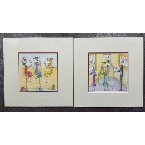 290A - 2 pastel coloured prints in double mounts. Sealed. Size: 28 cm x 28 cm.