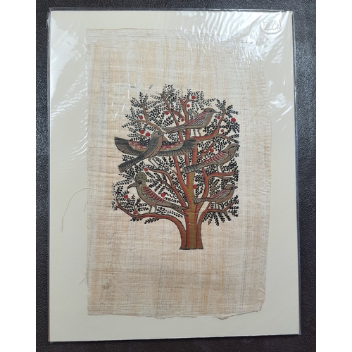 291A - 2 prints birds in trees printed on papyrus. Sealed. Size: 30.5 cm x 41 cm.