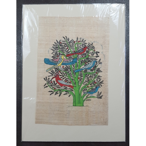 291A - 2 prints birds in trees printed on papyrus. Sealed. Size: 30.5 cm x 41 cm.