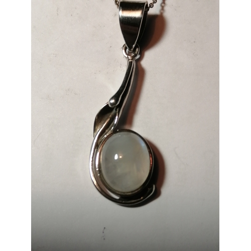 28A - Silver necklace set with large milky white gemstone 6.21 grams