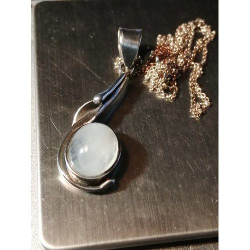 28A - Silver necklace set with large milky white gemstone 6.21 grams