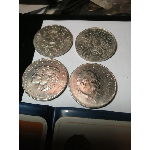 31A - 4 x English crowns and a decimal day coin set